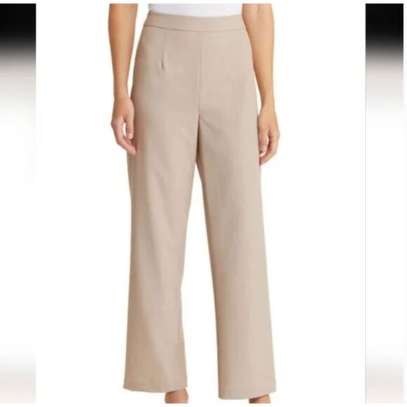 Misook Pleated Wide-Leg Twill Pants Macchiato Size Medium - Picture 1 of 8